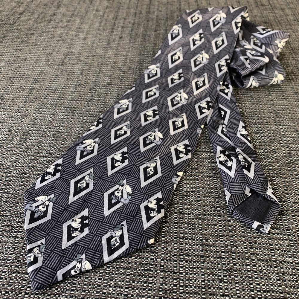 Disney Mickey Mouse Men’s Neck Tie - gray silk world walt donald duck goofy